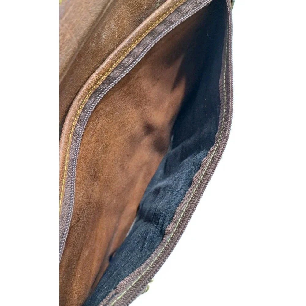 Eddie Bauer Brown Leather Shoulder Strap Messenger Bag Laptop Briefcase 14